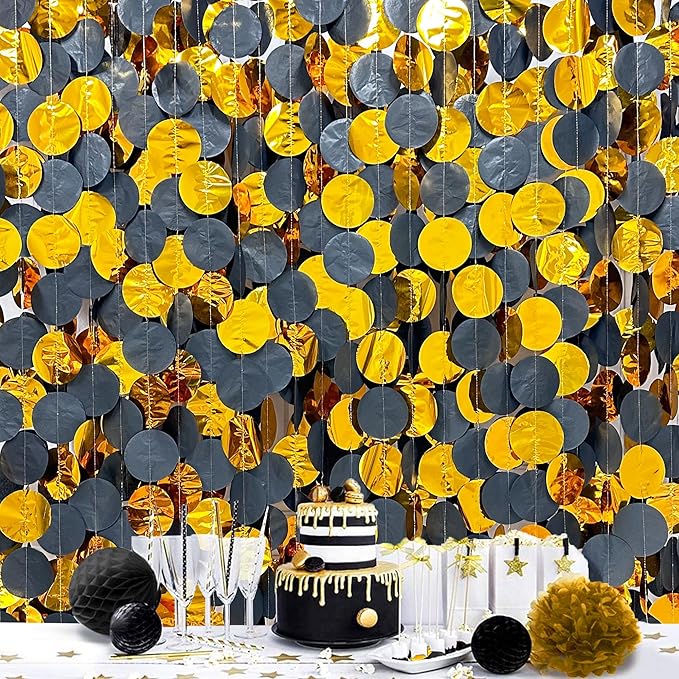 205Ft Black Gold Party Decorations Circle Dot Garland Backdrop Black Tissue by pinkblume