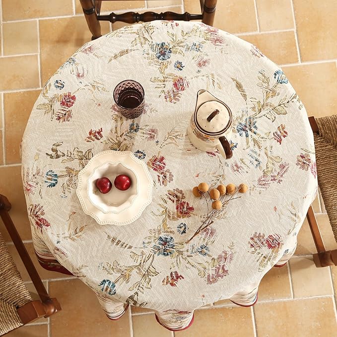 patdrea Designer Vintage Linen Small Round Tablecloth, Vintage Red Animals - Image 4