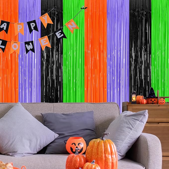 2 Pack Halloween Backdrop, 3.28 FT x 7.05 FT Orange Purple Black Green Party - Image 7