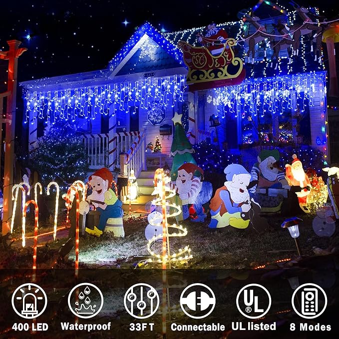 KNONEW 164FT 1600 LED Christmas Lights Outdoor Decoration Blue Timer 8Modes - Image 6