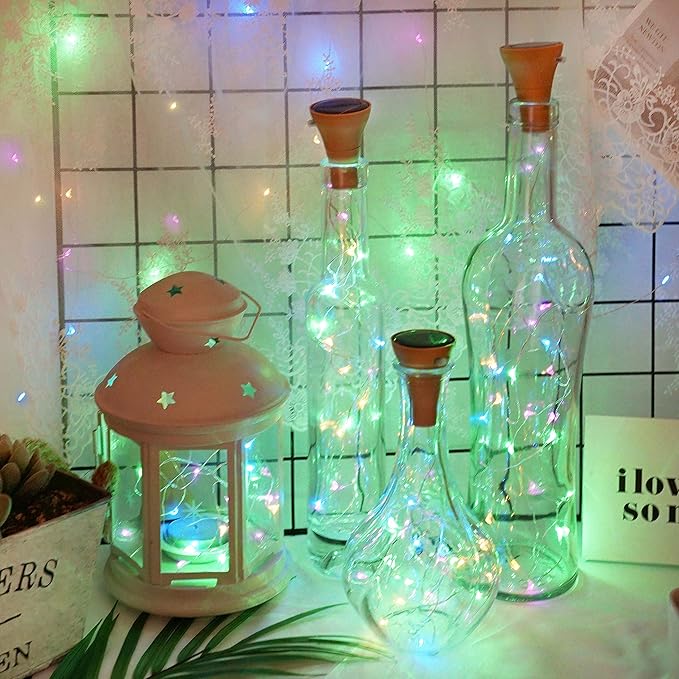 Upgraded 8 Pack Solar Wine Bottle Lights, 20LED Silver Wire Cork Lights - Image 3