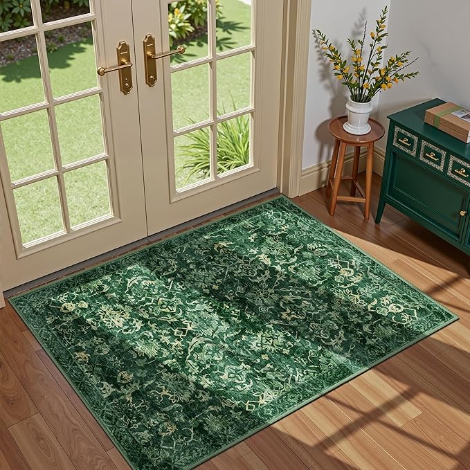 Dark Green Area Rug 2x3 Entryway Rug by Deerly