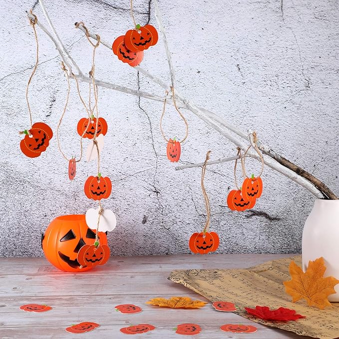 100 Pieces Halloween Pumpkin Gift Tags Paper Hanging Pumpkin Tags Pendants - Image 6