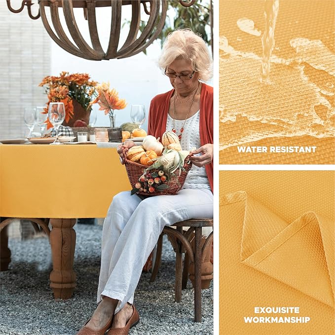 Biscaynebay Fall Tablecloth Textured Fabric 60x84 Inch Rectangular, Fall Gold - Image 2