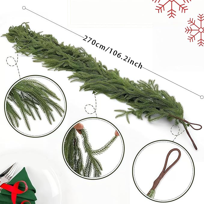 Christmas Decorations Artificial Norfolk Pine Garlands 9FT, Outdoor Decorations - Image 4