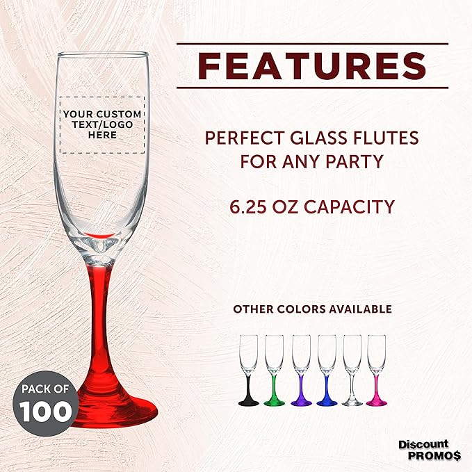 DISCOUNT PROMOS Custom Premiere Champagne Flutes 6.25 oz. Set of 100, - Image 2