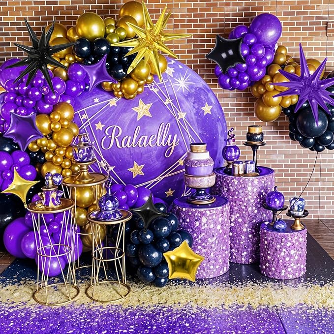 Star Balloons, 22in Purple Black and Gold Star Balloons Foil 10in 4-Pointed & - Image 6