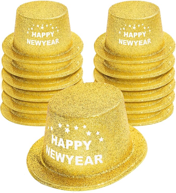 Hillban 12 Pcs Top Hats Halloween Glitter Plastic Retro Disco Party Hats by Hillban