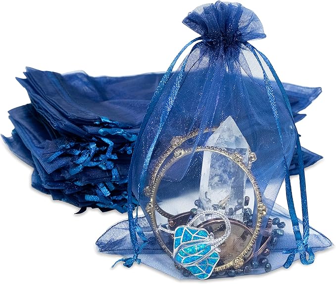 TheDisplayGuys 100-Pack 6x8 Navy Blue Sheer Organza Gift Bags by TheDisplayGuys