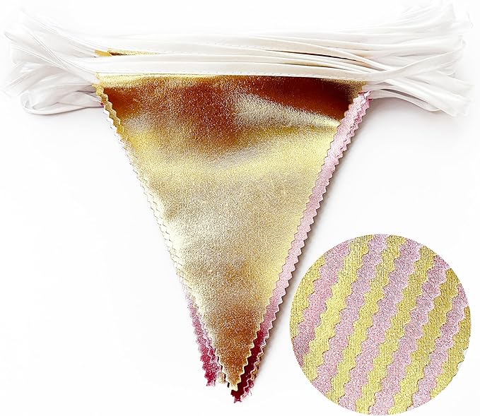 Pink Gold Party Decoration Metallic Fabric Light Pink Gold Triangle Pennant - Image 3