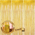3 Pack 3.3 x 8.2 ft Laser Gold Foil Fringe Backdrop Curtains, Tinsel Streamers by Voircoloria