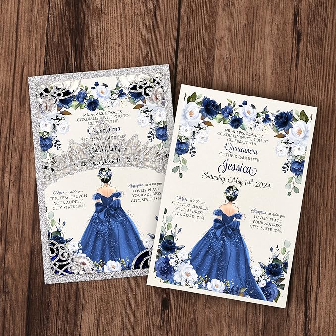 50Pcs Navy Blue Crown Invitations - Image 2