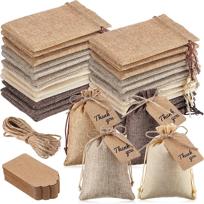 Woanger 100 Pcs Burlap Gift Bags by Woanger