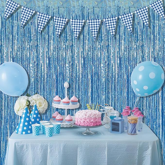 BRAVESHINE Light Blue Tinsel Foil Fringe Curtains - Image 7