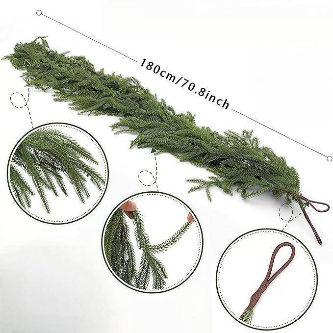 Christmas Decorations Artificial Norfolk Pine Garlands 6FT, Real Touch Winter - Image 3
