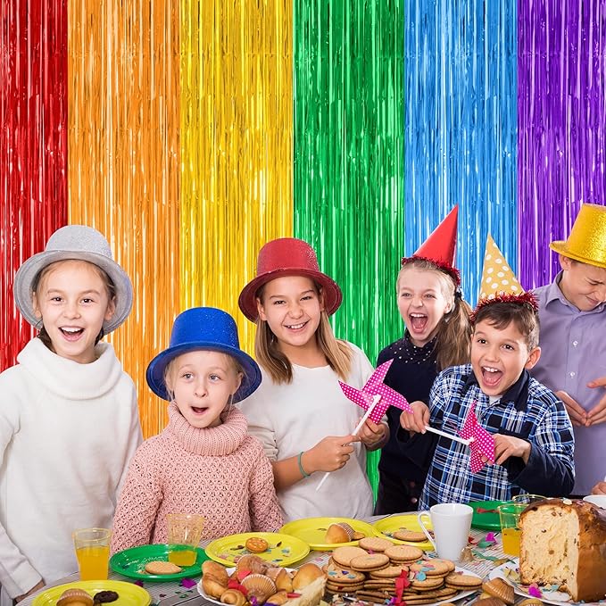 8 Pack Rainbow Backdrop, 3.28 FT x 7.05 FT Backdrop Curtains, Metallic Fringe - Image 5