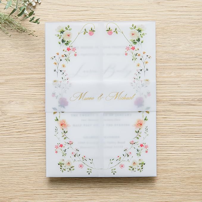 PONATIA 50PCS Vellum Jackets for 5x7 Invitation Cards- 135GSM Wild Flowers - Image 7