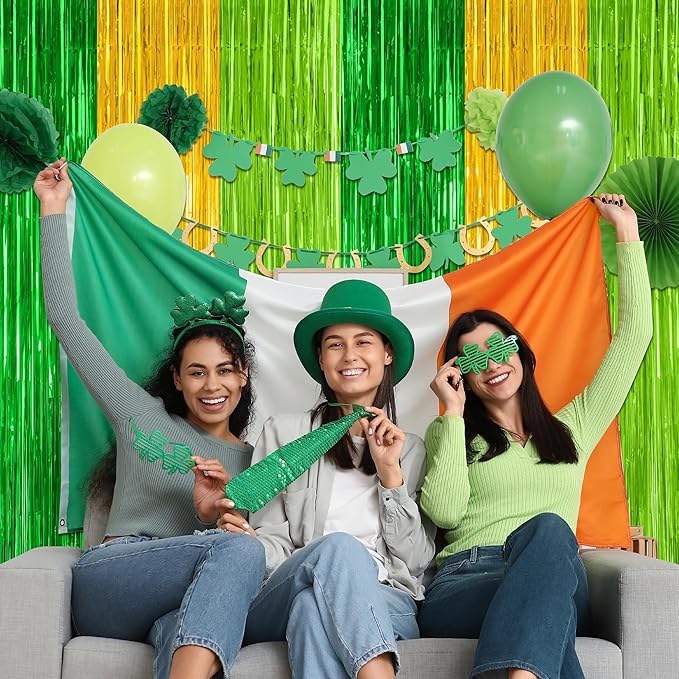 2 Pack St Patrick Party Decorations, 3.28 FT x 7.05 FT Green Gold Light Green - Image 5