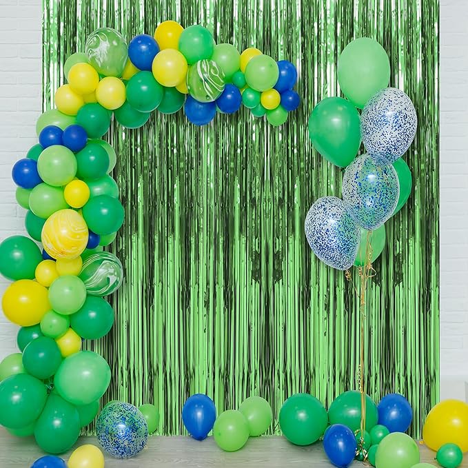 Crosize 2 Pack 3.3 x 9.9 ft Green Foil Fringe Backdrop Curtain, Streamer - Image 3