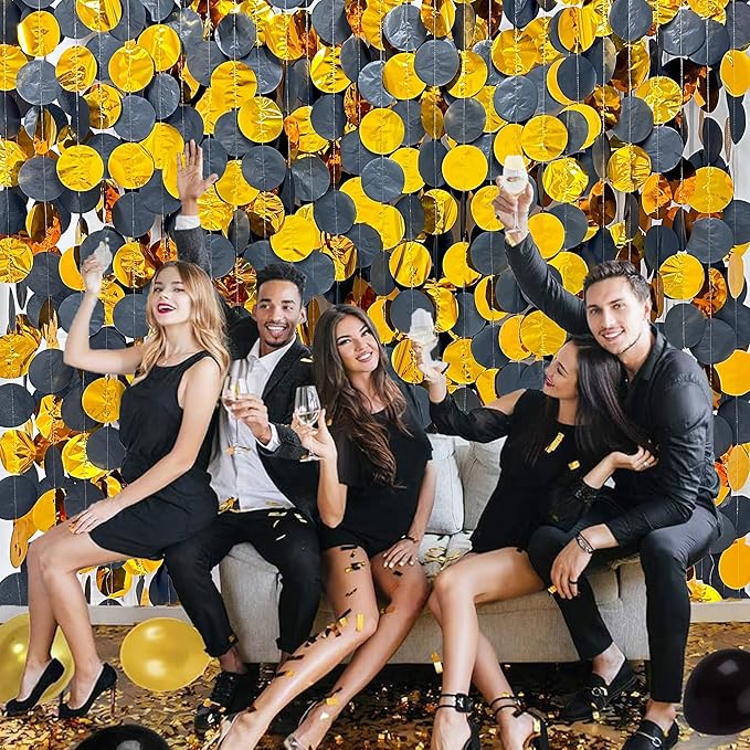 205Ft Black Gold Party Decorations Circle Dot Garland Backdrop Black Tissue - Image 5