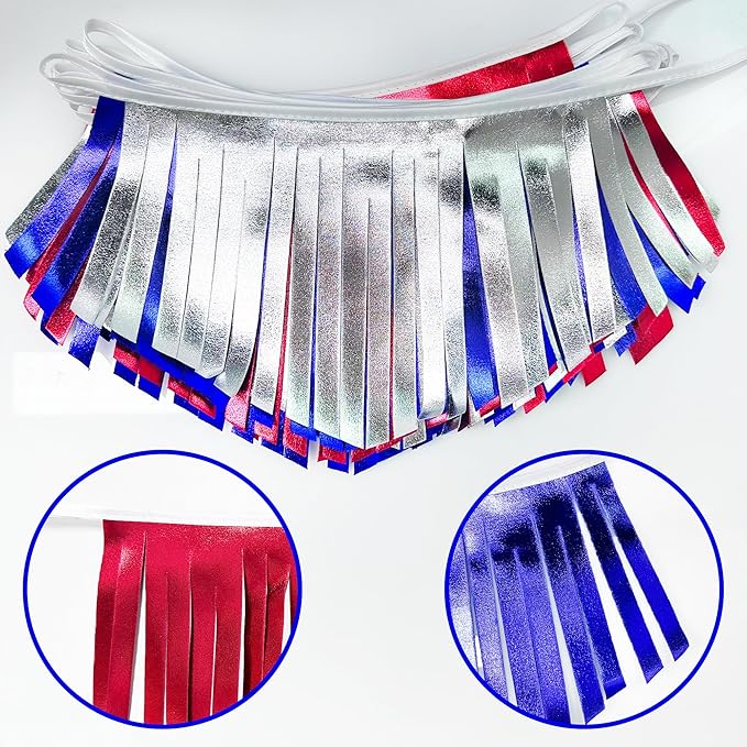 Blue Red Silver Tassel Banner Metallic Fabric Pennant Bunting Flag - Image 3