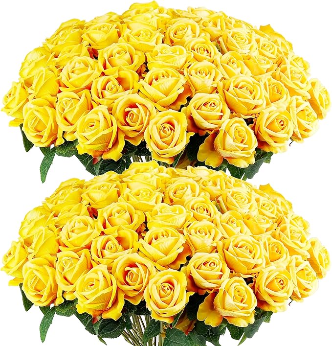 Auihiay 60PCS Yellow Roses Bulk, Realistic Flowers by Auihiay