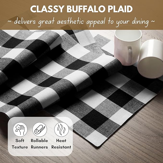 Native Fab Buffalo Check Plaid Table Runner, 100% Cotton, 13x108 Inches - Image 2