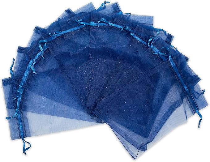 TheDisplayGuys 100-Pack 4x6 Navy Blue Sheer Organza Gift Bags - Image 6