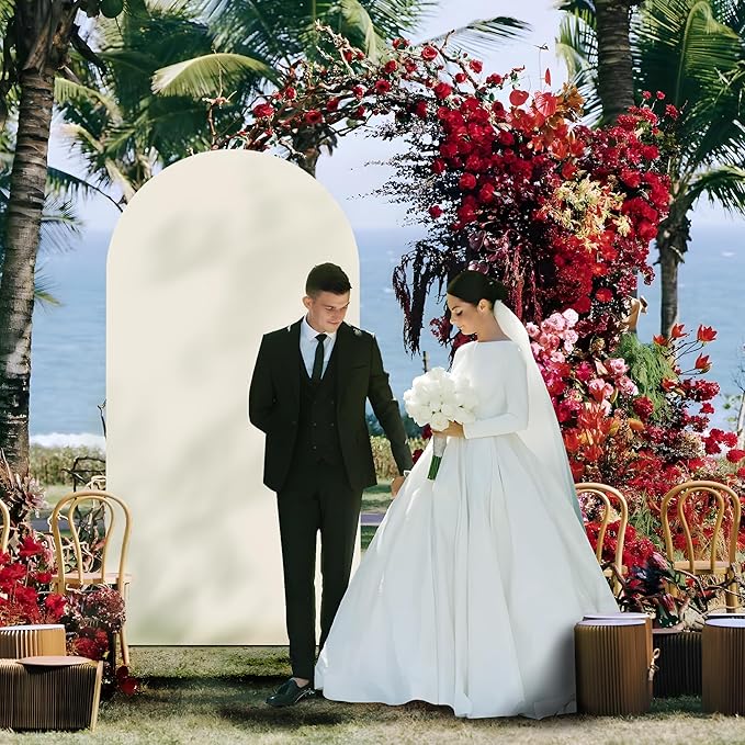 Arch Backdrop Stand Cover 6.6Ft Beige Thick Spandex Fabric Arch Backdrop Cover - Image 2