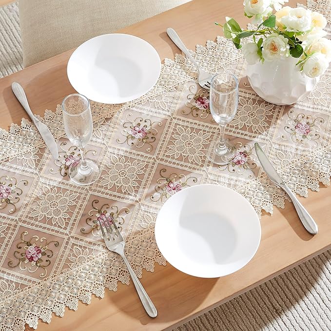 Warm Home Designs Gold Lace Table Runner. 72 Inch Long, Embroidered - Image 2