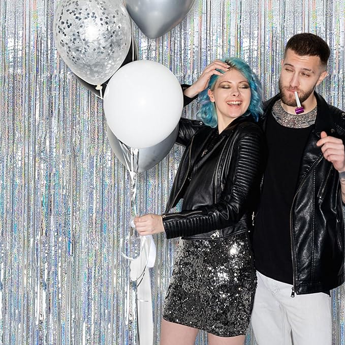 5 Pack Silver Glitter Streamers Party Decorations Tinsel Foil Fringe Curtains - Image 7