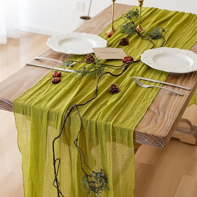 3pcs Moss Green Cheesecloth Table Runner Gauze 120 Inch 10 FT Rustic Boho by KEKETOARRANGE