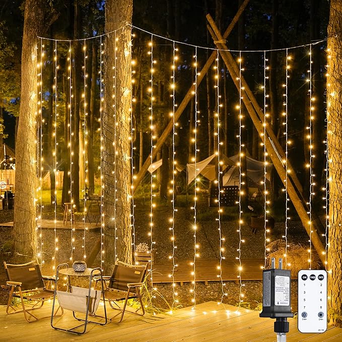 JMEXSUSS 900 LED Outdoor Christmas Curtain Lights, 9.5x29.5ft Christmas Lights by JMEXSUSS