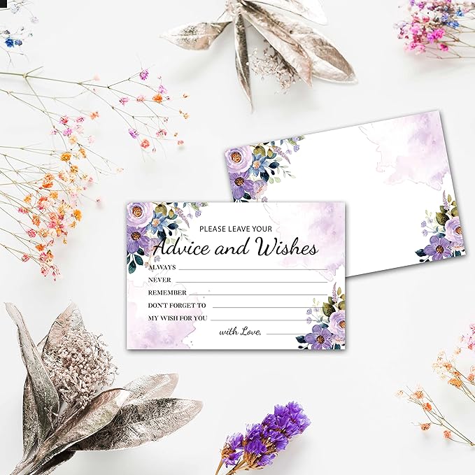 Purple Floral Advice and Wishes Cards, Mr and Mrs, Bride Shower, Wedding - Image 3