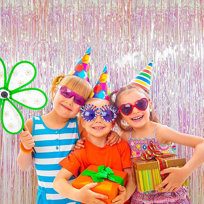 BTSD-home 4 Pack Iridescent Backdrop Transparent Clear Foil Fringe Curtain - Image 7