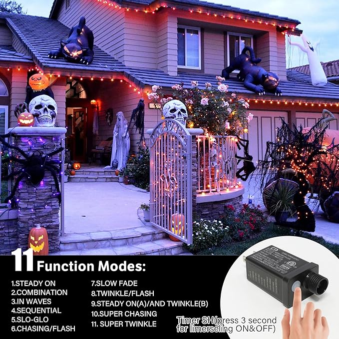 LAMPHOME 66ft Halloween Decorative Mini Lights, 200 LED Transparent Wire Fairy - Image 4