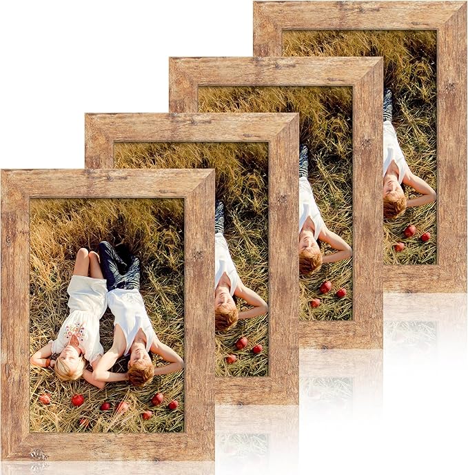 6x9 Picture Frame Set of 4, High Definition Real Glass Rustic Brown Frame by iRahmen