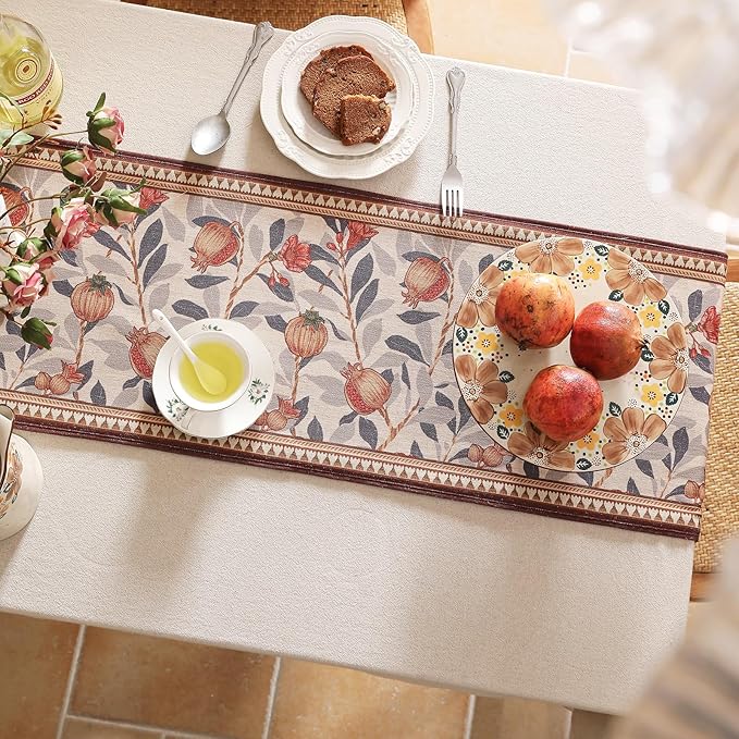 patdrea Designer Vintage SaddleBrown Linen Table Runner 71 Inch Long, - Image 3
