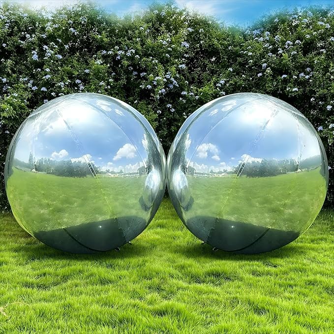 2PCS 19.7in Silver Inflatable Mirror Ball, Big Shinny Balls Reusable Large PVC by Unknown