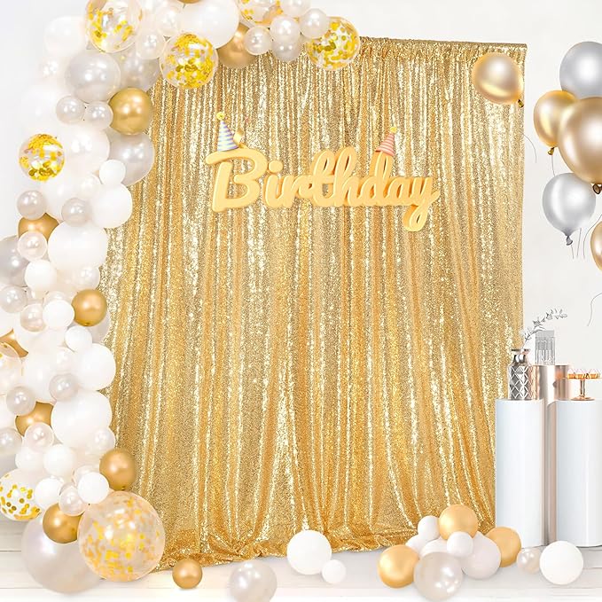 8ft x 8ft Gold Sequin Backdrop Curtain Glitter Photo Booth Backdrop - Image 5