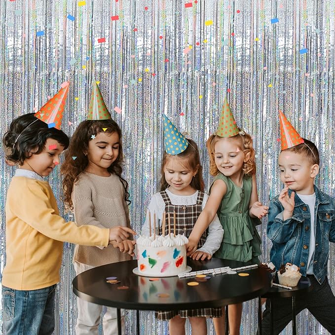 5 Pack Silver Glitter Streamers Party Decorations Tinsel Foil Fringe Curtains - Image 6