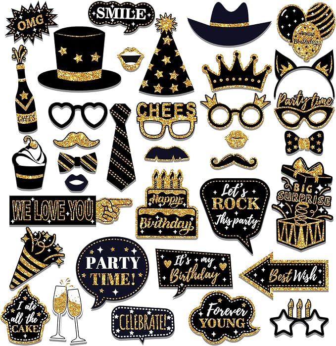 36 PCS Birthday Photo Booth Props Party Supplies Holiday Picture Decorations - Image 2