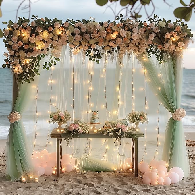Fomcet Sage Green Tulle Backdrop Curtains - Image 6