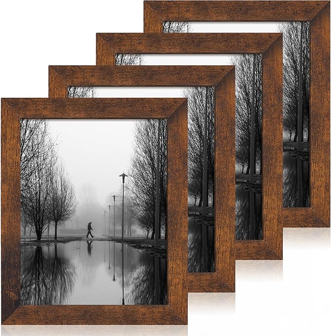 8.5x11 Picture Frame Set of 4, High Definition Real Glass Rustic Frame by iRahmen
