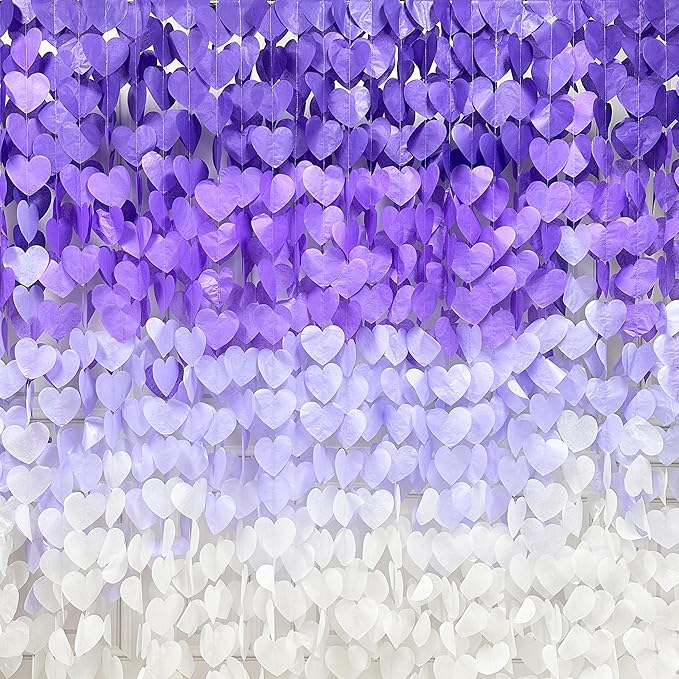 205Ft Lavender Party Decoration Ombre Purple White Heart Backdrop Streamer - Image 5