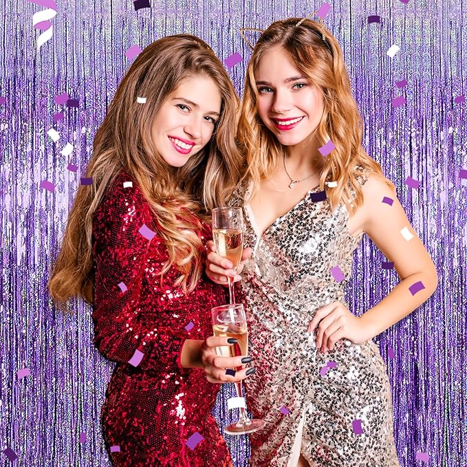 6 Pack Light Purple Foil Fringe Curtain Backdrop, 3.28Ft x 8.2Ft Metallic - Image 4
