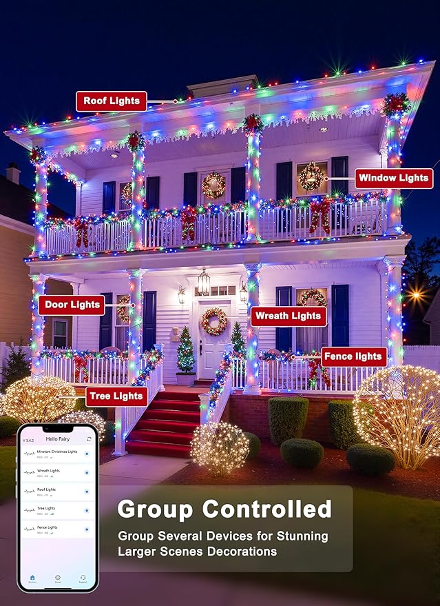 Minetom LED Color Changing Smart RGB Christmas Tree Lights, 66ft 200LED String - Image 5