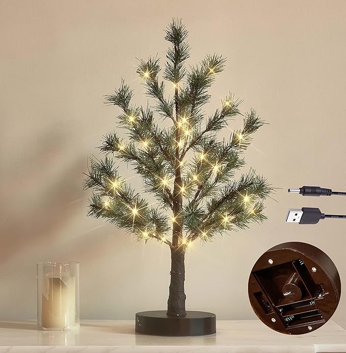 LITBLOOM Lighted Christmas Pine Tree 60 Fairy Lights Battery Operated or USB by LITBLOOM