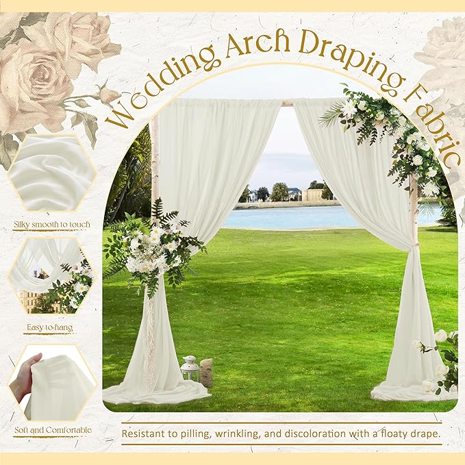 VACVELT Wedding Arch Draping Fabric, Ivory Chiffon, 1 Panel Sheer Drapes - Image 4