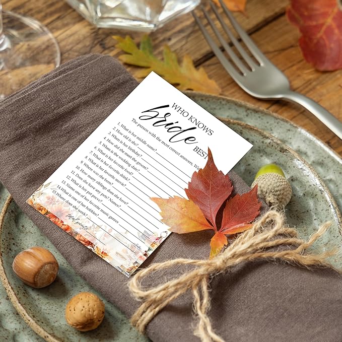 Fall Bridal Shower Games Cards, Who Knows Bride Best Wedding Bachelorette Party - Image 3